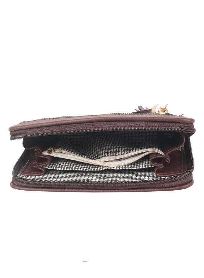 INDTRESOR Vegan Leather Clutch Wallet Women Evening Handbag Purse Cruelty Free Indian Handcrafted Arjakh Hand Block Floral Printed Blue and Maroon Color Cotton Fabric. - Image 5